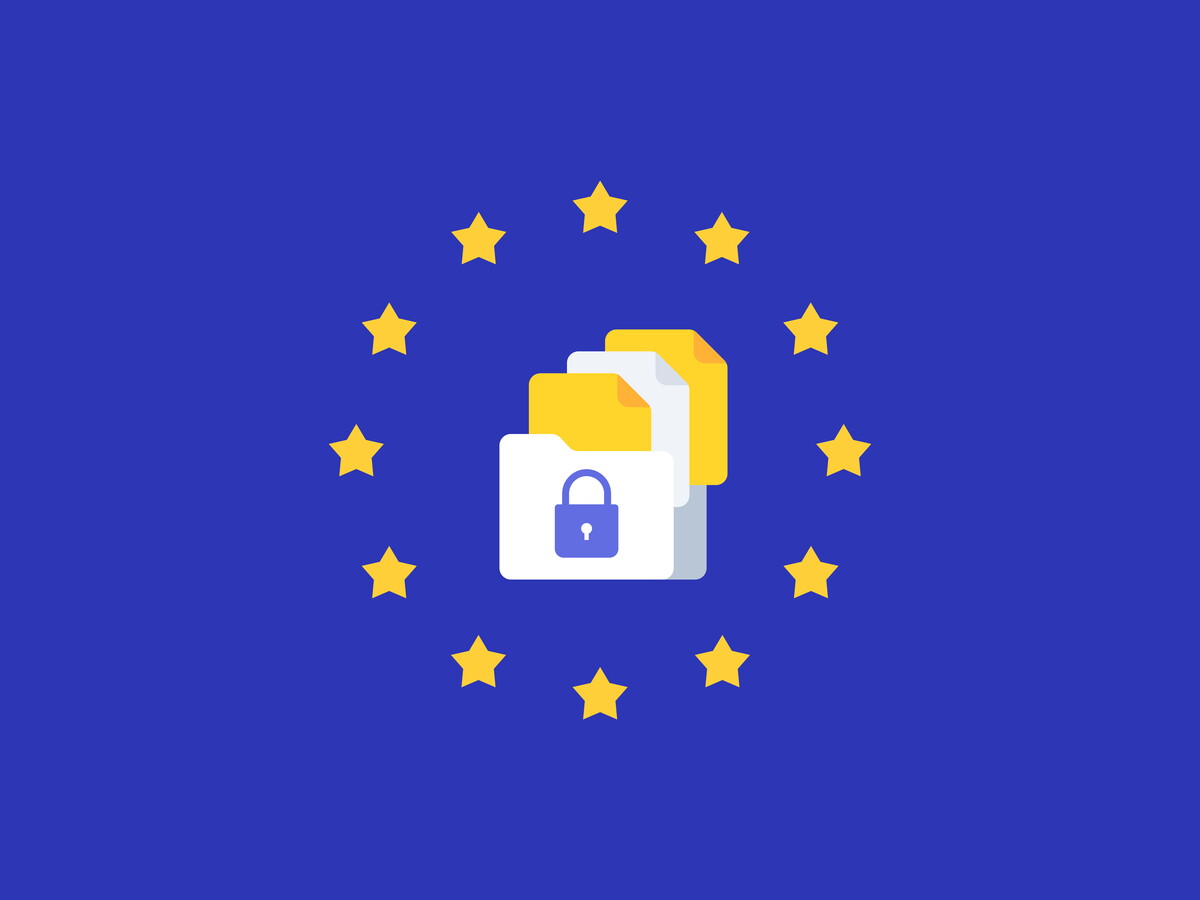 Digitale Ordner mit Vorhängeschloss und EU-Sternen – Symbol für den Data Act und neue europäische Regeln zu Datensicherheit und Transparenz