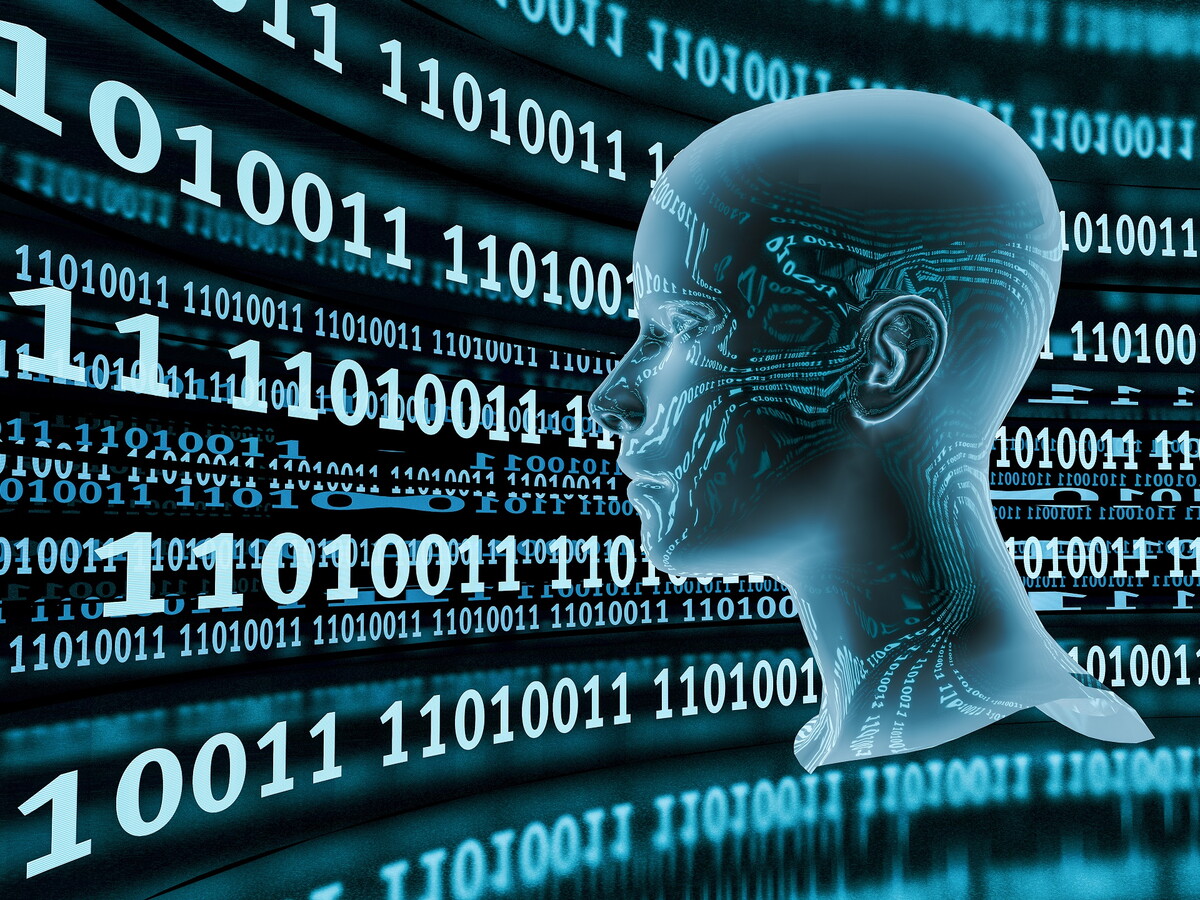 digitale Grafik Kopf umgeben von Binärcode