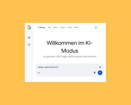 Screenshot des neuen KI-Modus von Google; Mueller.legal analysiert in einem Gastbeitrag